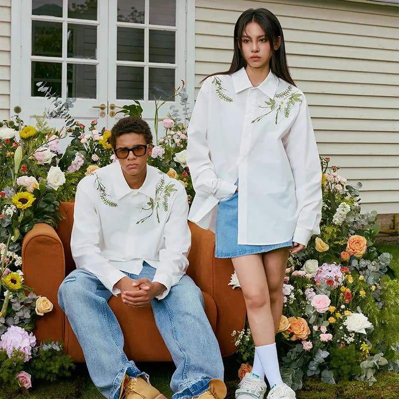 HARSH AND CRUEL Unisex White New Chinese Style Notch Collar Ivy Floral Embroidery Long Sleeve Shirt 3