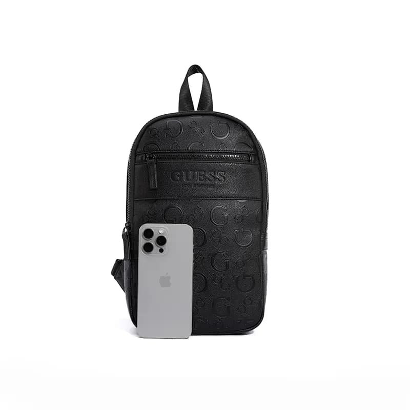 GUESS Retro All-Over Print Monogram Versatile Casual Synthetic Leather Chest Bag Regular Men's Black 3