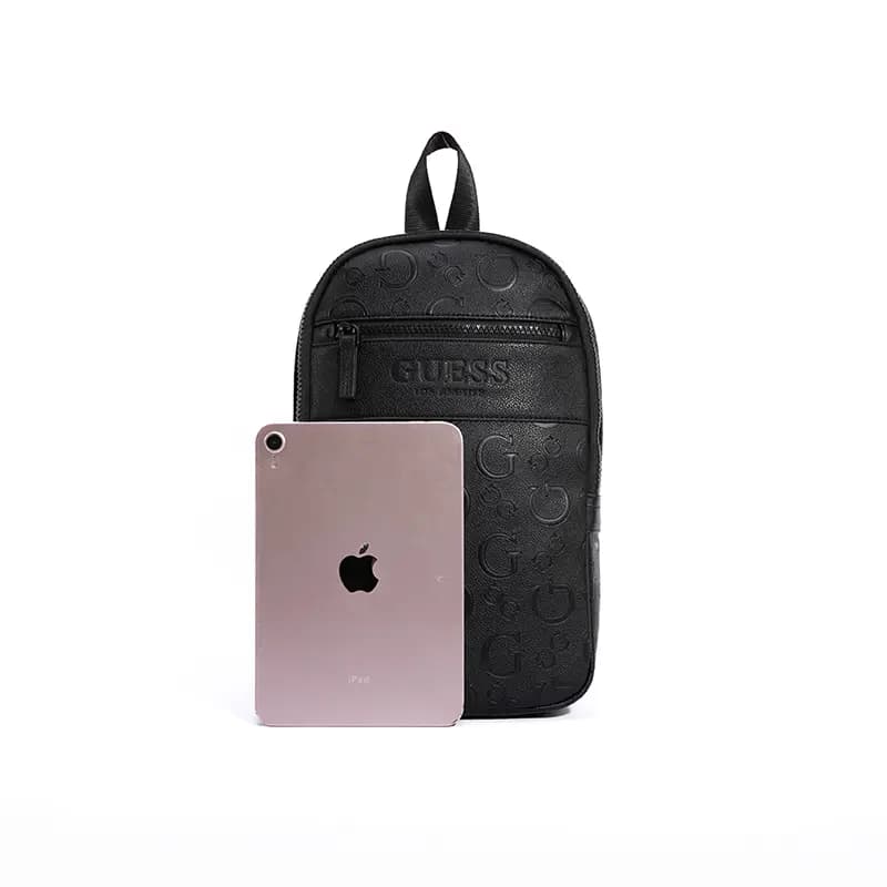 GUESS Retro All-Over Print Monogram Versatile Casual Synthetic Leather Chest Bag Regular Men's Black 2