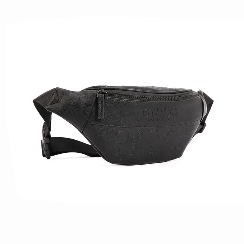 GUESS Synthetic Leather One Shoulder Crossbody Fanny Pack Sling Bag Regular Men's Black/Dark Gray 4