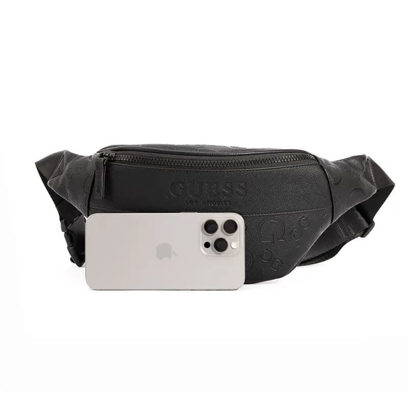 GUESS Synthetic Leather One Shoulder Crossbody Fanny Pack Sling Bag Regular Men's Black/Dark Gray 3