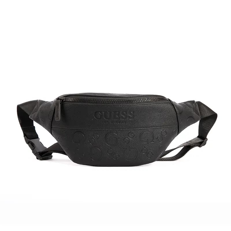 GUESS Synthetic Leather One Shoulder Crossbody Fanny Pack Sling Bag Regular Men's Black/Dark Gray 2