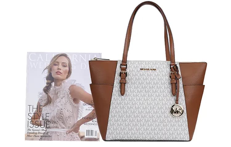 MICHAEL KORS PVC With Leather Tote Bag Shopping Bag Ear Bag Handbag Shoulder Bag Women's Vanilla Multicolor 5