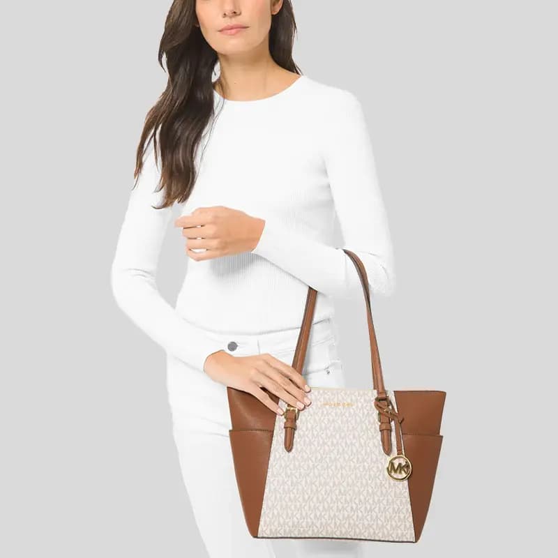 MICHAEL KORS PVC With Leather Tote Bag Shopping Bag Ear Bag Handbag Shoulder Bag Women's Vanilla Multicolor 8