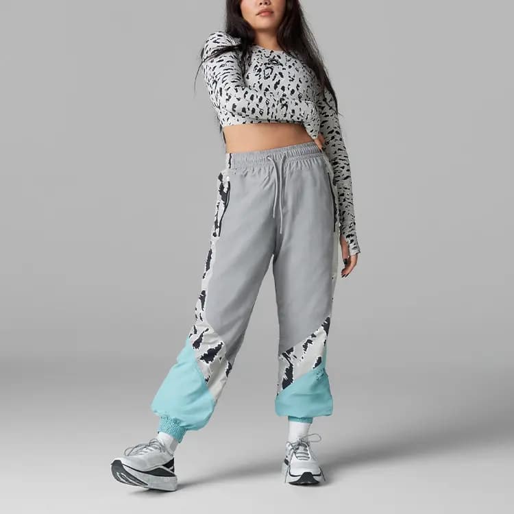Adidas Stella McCartney COLOR BLOCKED TRACK PANTS Knitted Sports Pants Women's Aluminum Gray/Aqua Green 2