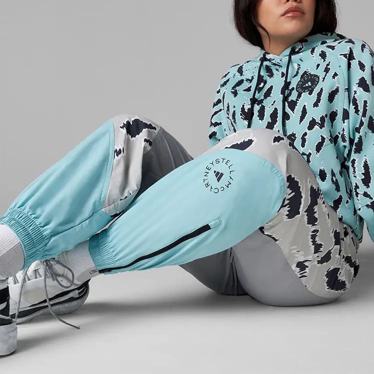 Adidas Stella McCartney COLOR BLOCKED TRACK PANTS Knitted Sports Pants Women's Aluminum Gray/Aqua Green 6
