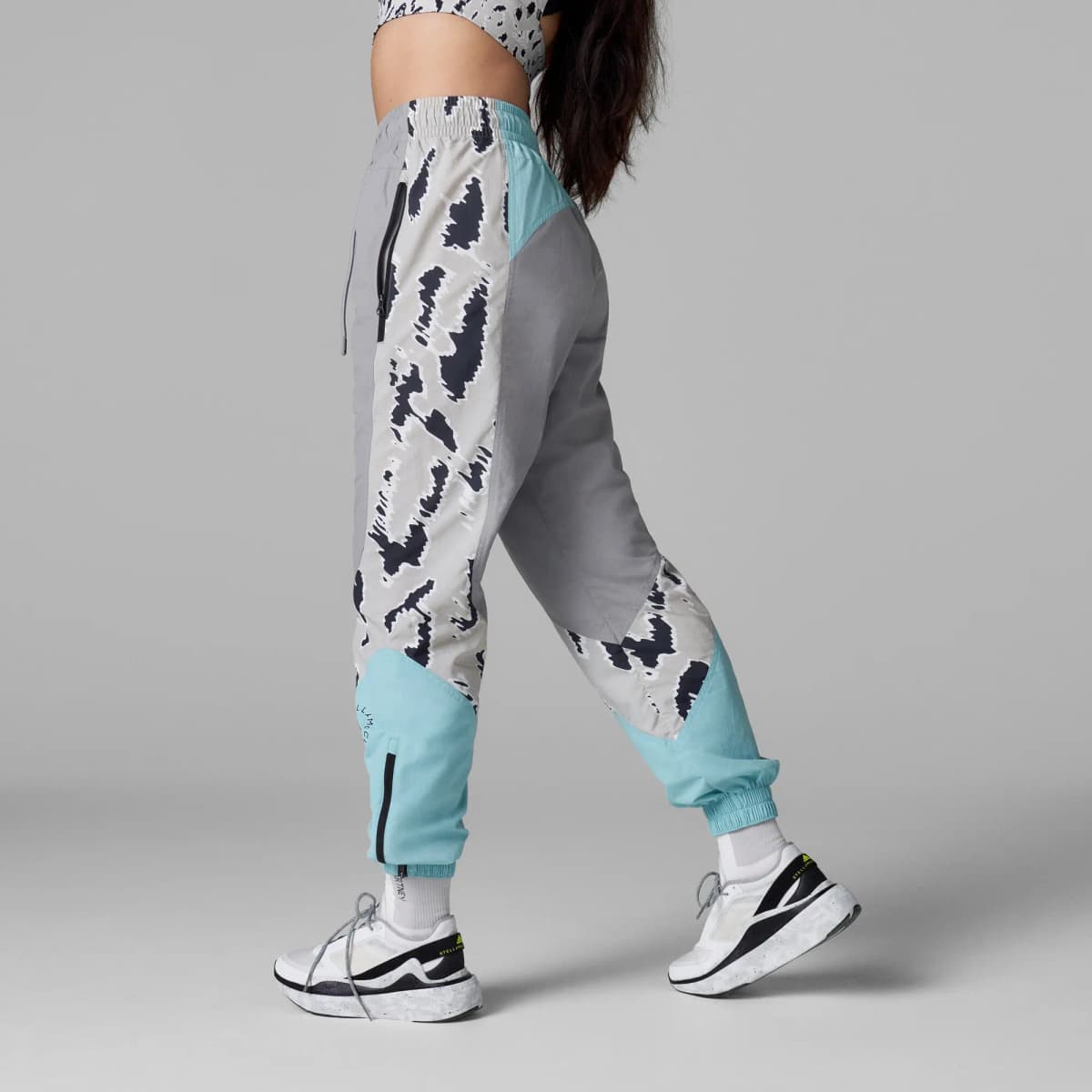 Adidas Stella McCartney COLOR BLOCKED TRACK PANTS Knitted Sports Pants Women's Aluminum Gray/Aqua Green 3