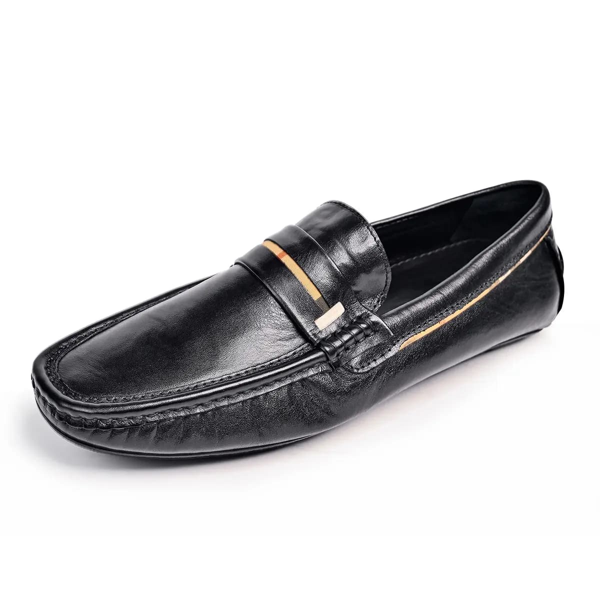 Brounvanm Top Layer Cowhide Leather Casual Loafers Men's Black 2