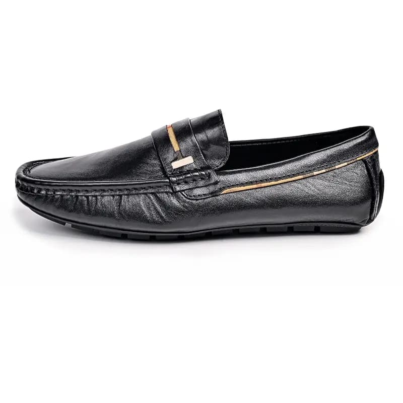 Brounvanm Top Layer Cowhide Leather Casual Loafers Men's Black