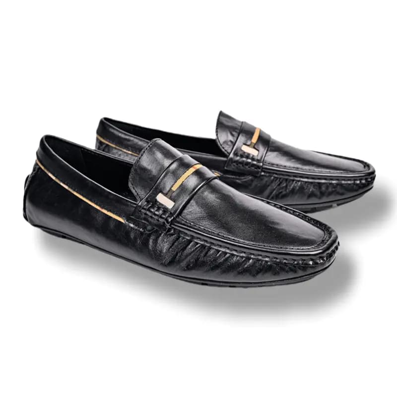 Brounvanm Top Layer Cowhide Leather Casual Loafers Men's Black 7