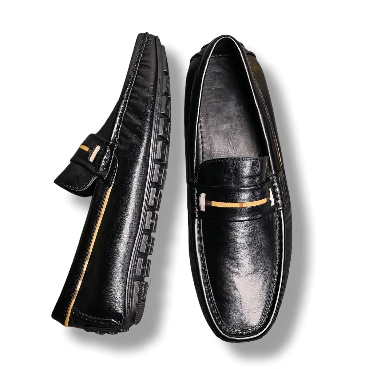 Brounvanm Top Layer Cowhide Leather Casual Loafers Men's Black 5