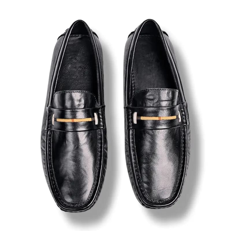 Brounvanm Top Layer Cowhide Leather Casual Loafers Men's Black 3