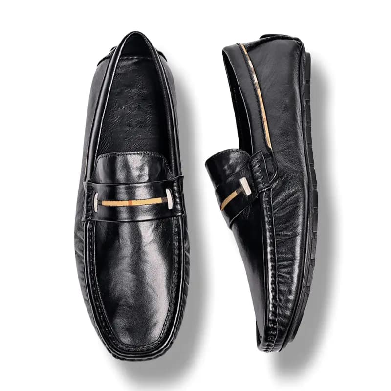 Brounvanm Top Layer Cowhide Leather Casual Loafers Men's Black 4