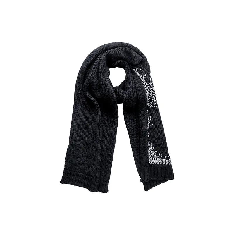 Phantomist Design Crochet Spider Web Warm Wool Scarf Unisex Black 2