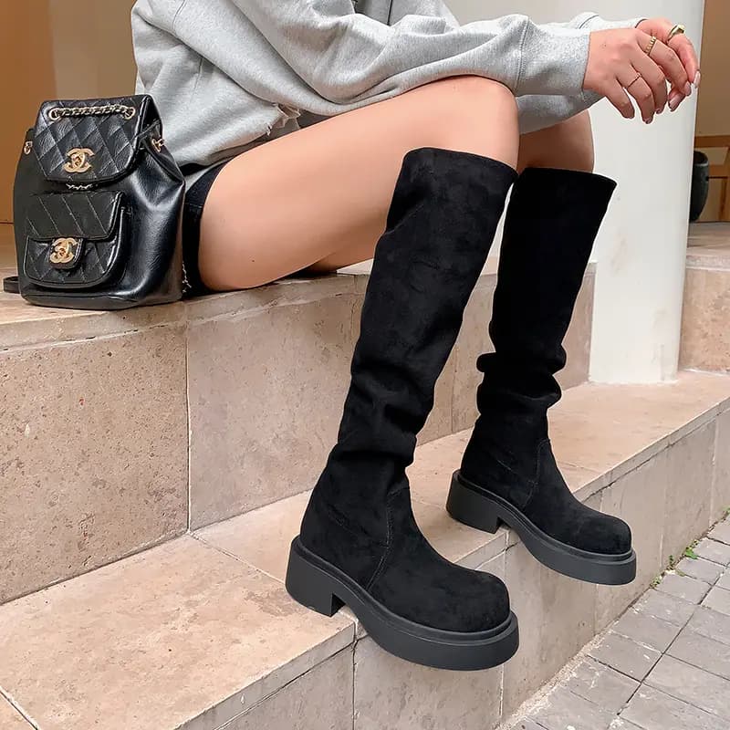 PWPJ Suede Round Toe Fashion High Boots Women's 4