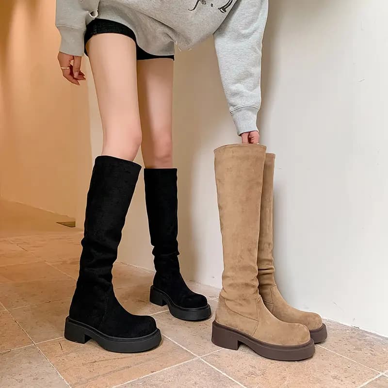 PWPJ Suede Round Toe Fashion High Boots Women's 3
