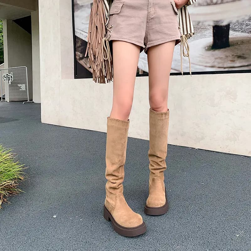 PWPJ Suede Round Toe Fashion High Boots Women's 12