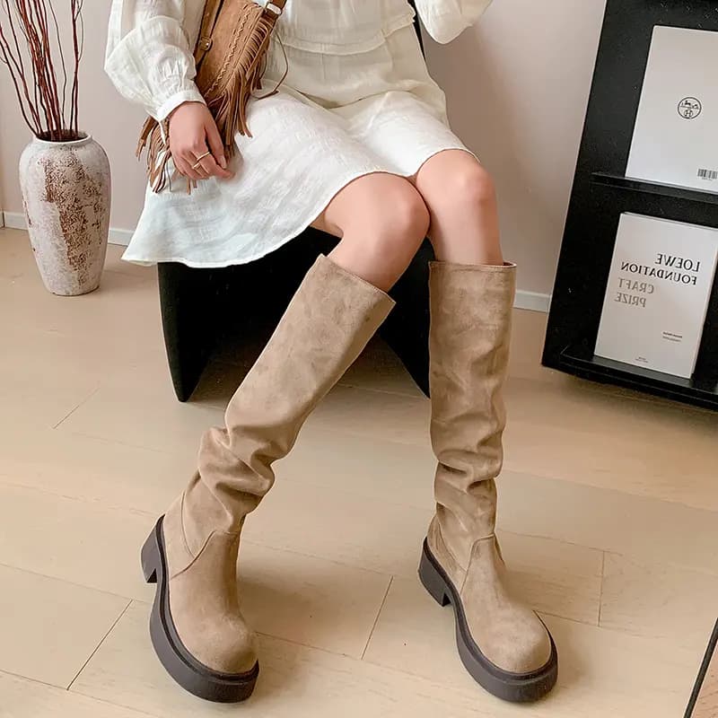 PWPJ Suede Round Toe Fashion High Boots Women's 8