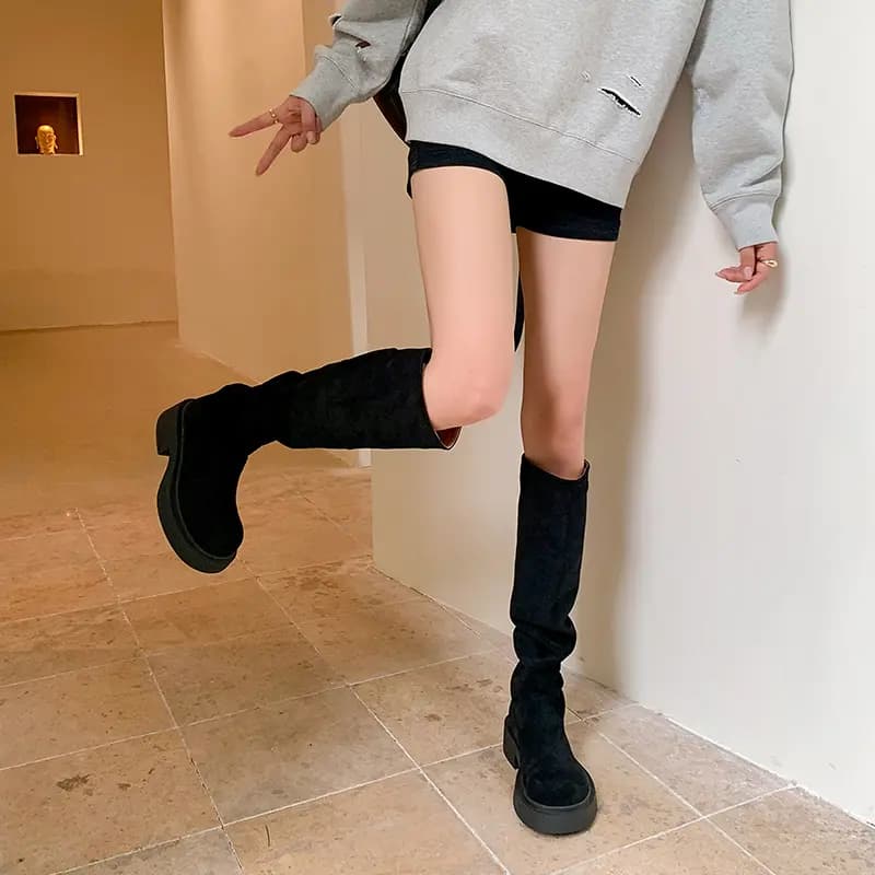 PWPJ Suede Round Toe Fashion High Boots Women's 6