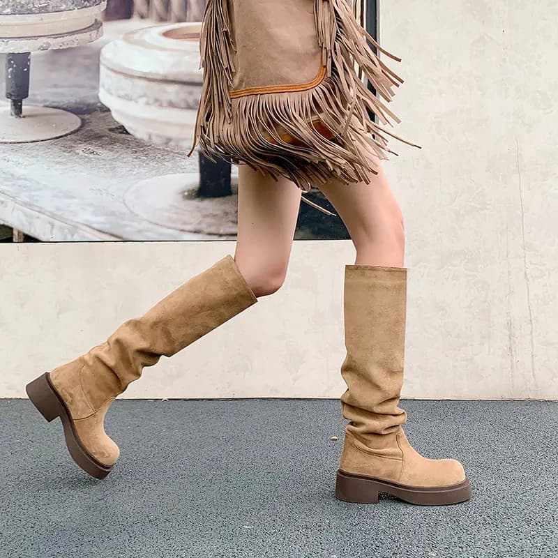 PWPJ Suede Round Toe Fashion High Boots Women's 10