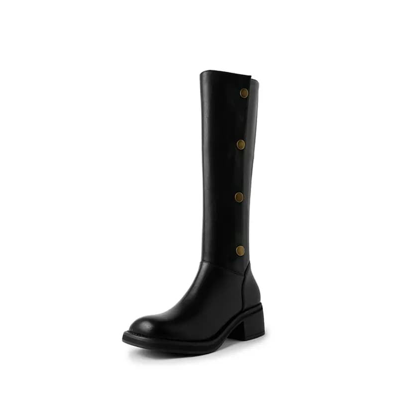 PWPJ Calfskin Round Toe Solid High Boots Women's 7