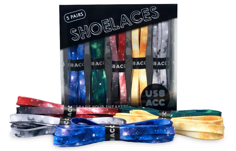 US8ACC Galaxy Nebula Five-Color Starry Sky Shoelaces 5-Pair Gift Box Set Couples Unisex Aurora Universe Star River