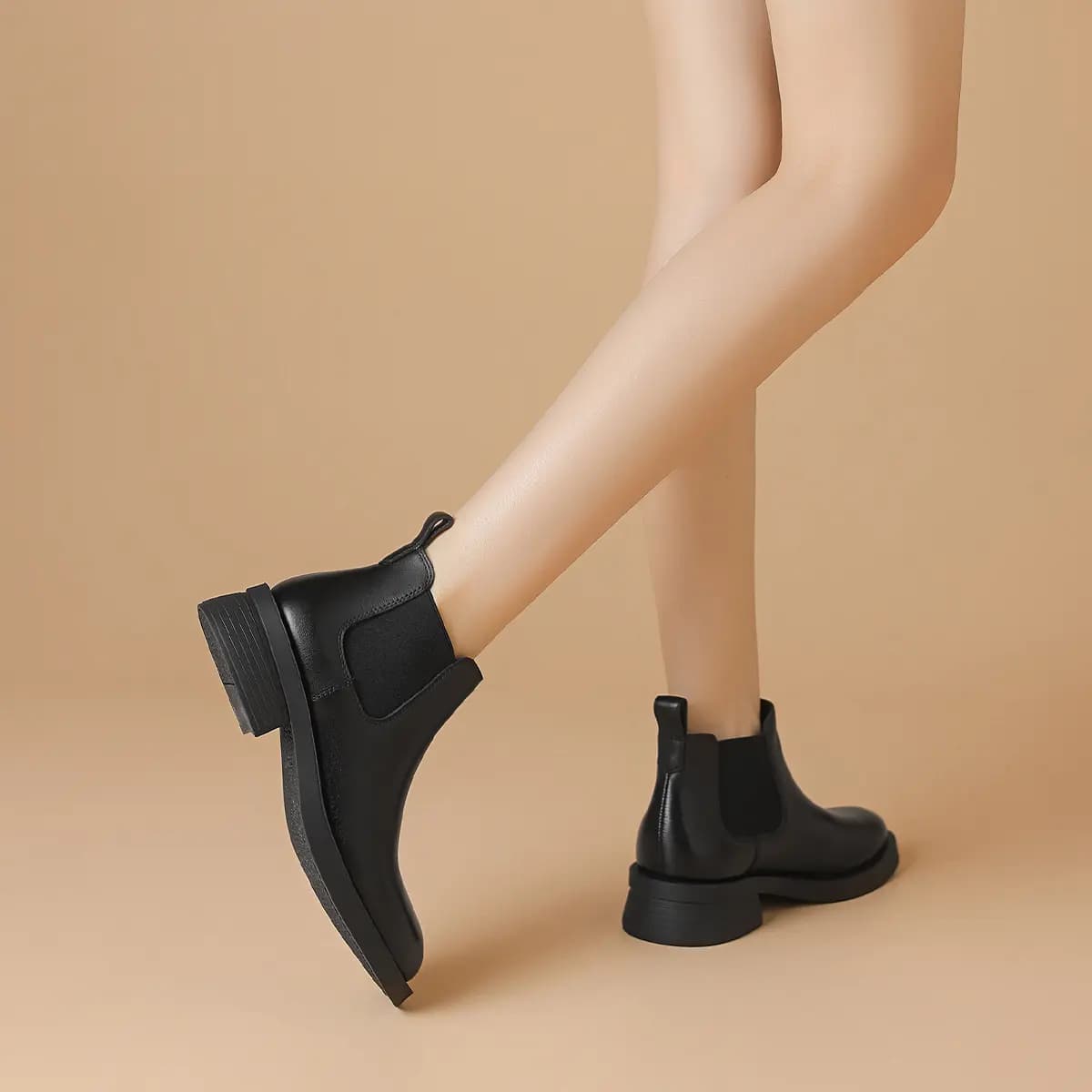 BORDICH Top Layer Leather Fashionable Versatile Casual Chunky Heel Chelsea Boots Women's 6