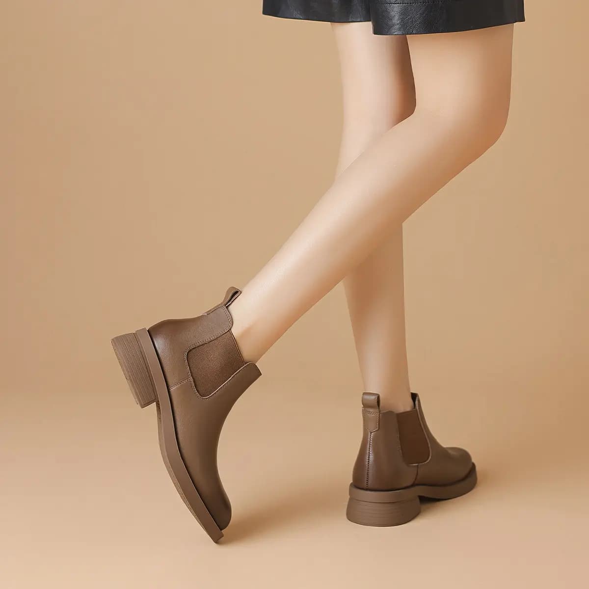 BORDICH Top Layer Leather Fashionable Versatile Casual Chunky Heel Chelsea Boots Women's 13