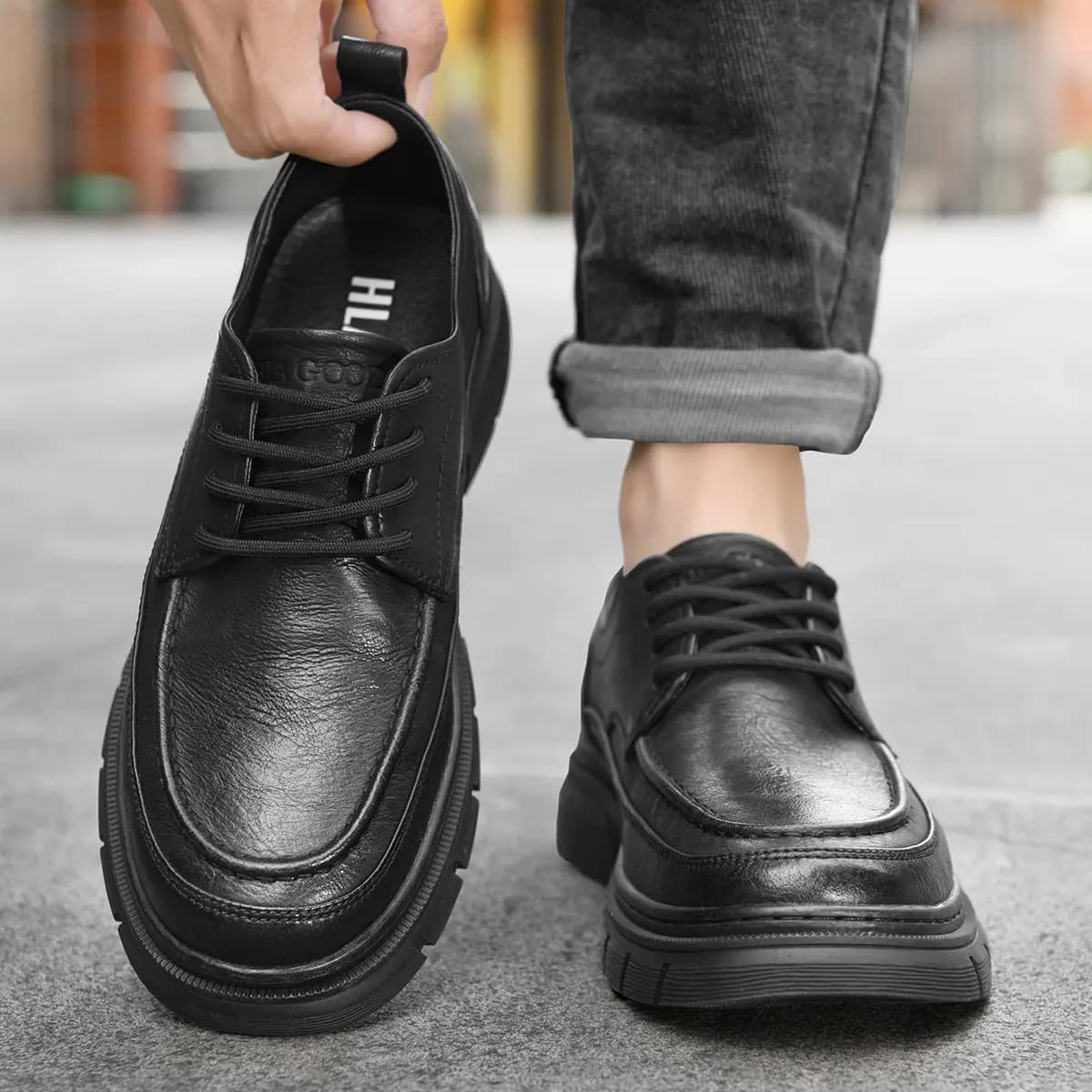 HLA Classic Durable Versatile Low-Top Work Shoes Men's Casual Leather Shoes Men's 6