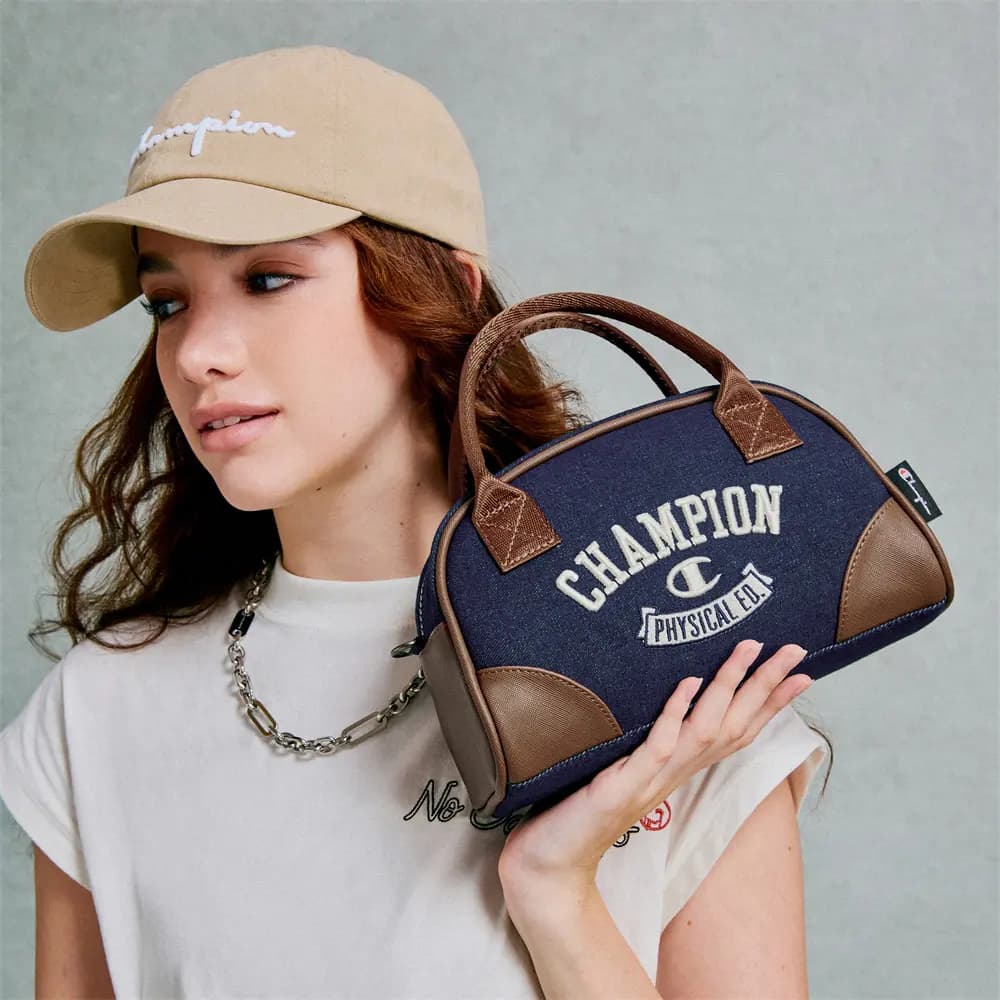 Champion Artificial Leather With Textile Shoulder Bag Unisex Black/Dark Blue/Light Brown 22