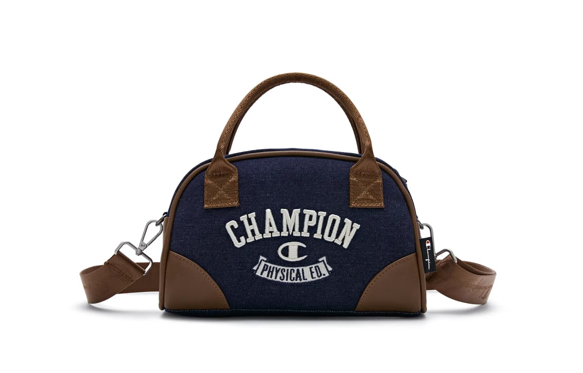 Champion Artificial Leather With Textile Shoulder Bag Unisex Black/Dark Blue/Light Brown 18