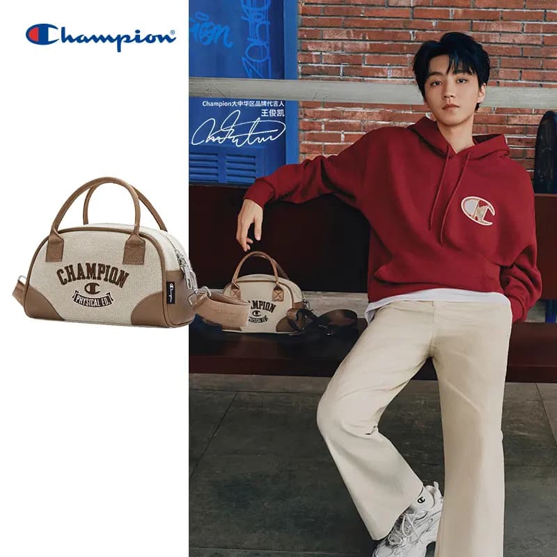 Champion Artificial Leather With Textile Shoulder Bag Unisex Black/Dark Blue/Light Brown 5