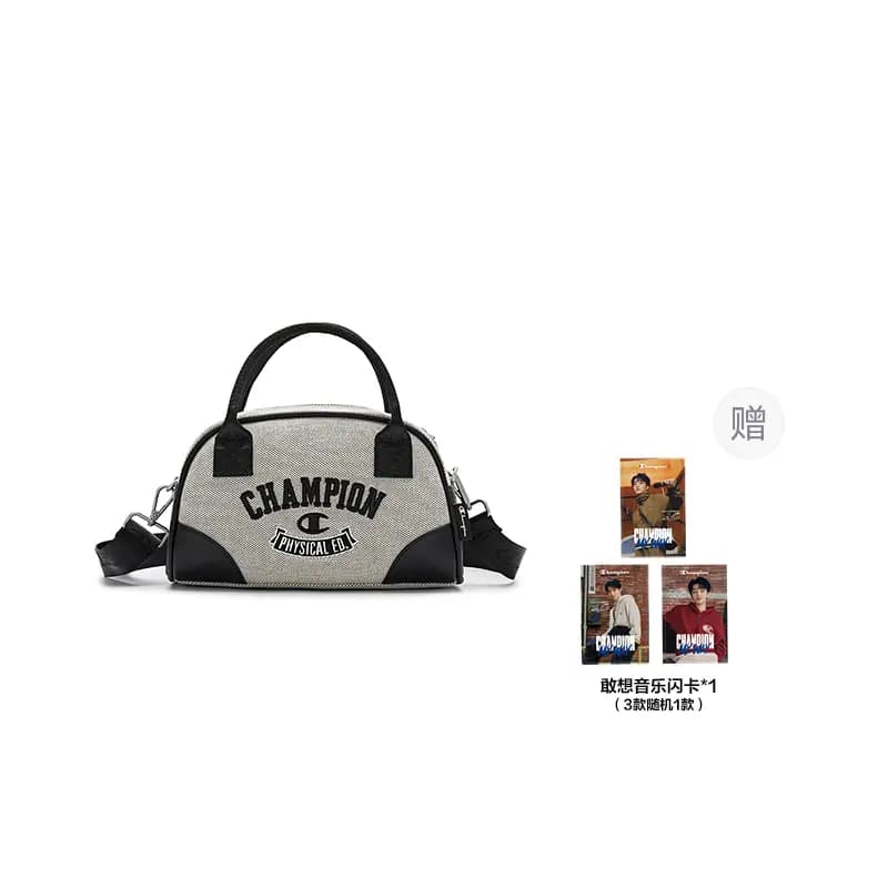 Champion Artificial Leather With Textile Shoulder Bag Unisex Black/Dark Blue/Light Brown 10