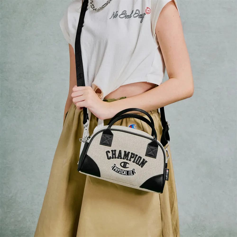 Champion Artificial Leather With Textile Shoulder Bag Unisex Black/Dark Blue/Light Brown 17