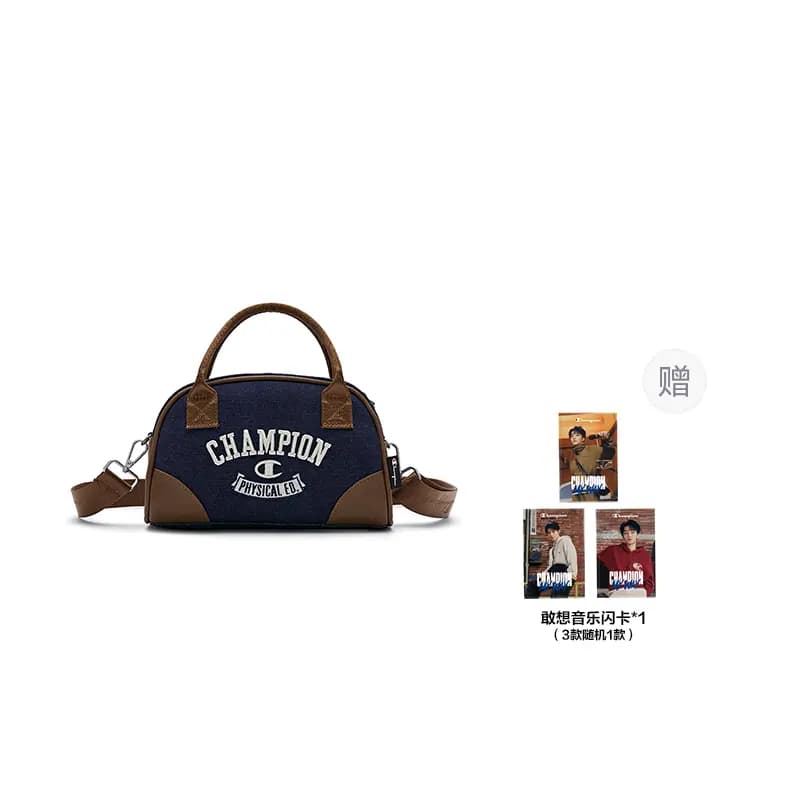 Champion Artificial Leather With Textile Shoulder Bag Unisex Black/Dark Blue/Light Brown 11