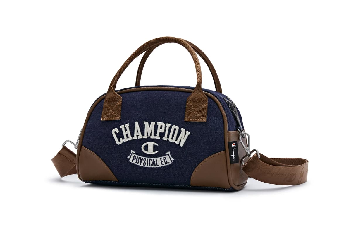 Champion Artificial Leather With Textile Shoulder Bag Unisex Black/Dark Blue/Light Brown 19