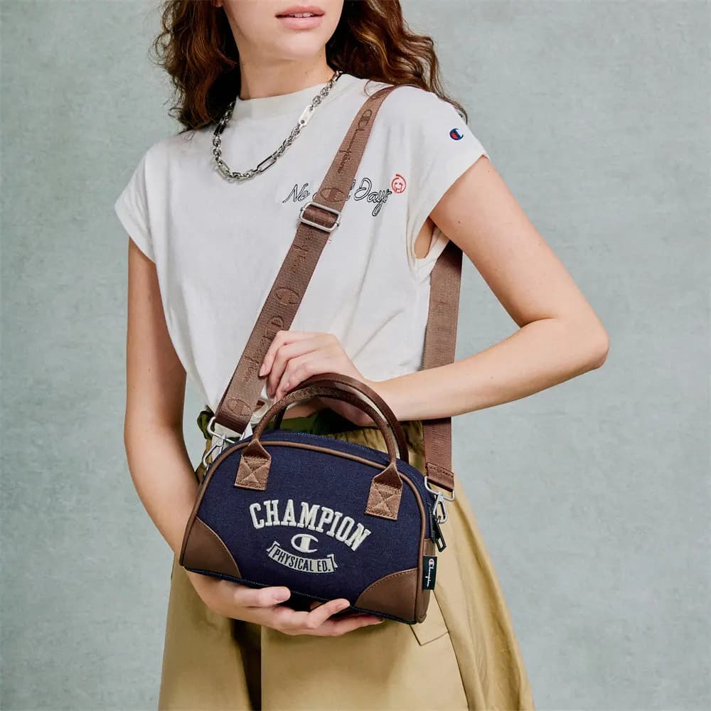 Champion Artificial Leather With Textile Shoulder Bag Unisex Black/Dark Blue/Light Brown 24