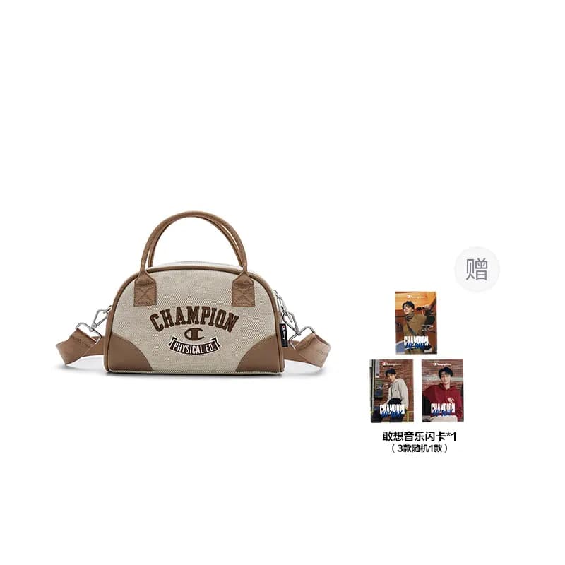 Champion Artificial Leather With Textile Shoulder Bag Unisex Black/Dark Blue/Light Brown 9