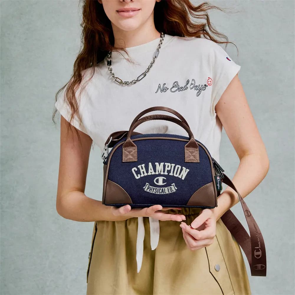 Champion Artificial Leather With Textile Shoulder Bag Unisex Black/Dark Blue/Light Brown 23