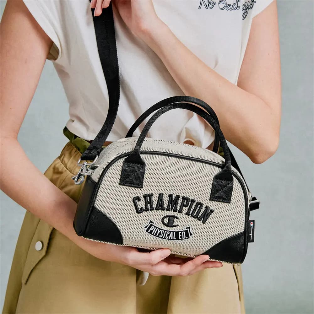 Champion Artificial Leather With Textile Shoulder Bag Unisex Black/Dark Blue/Light Brown 16