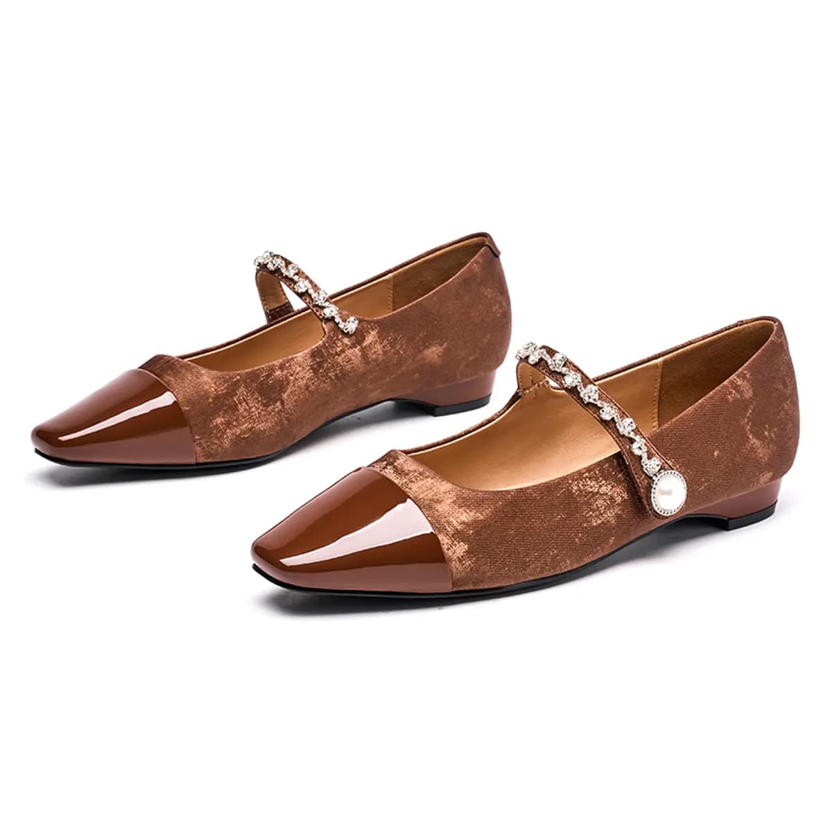 EBLAN Block Heel Mary Jane Shoes Women's Brown 3