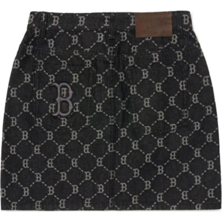 MLB Dia Monogram BOSTON REDSOX Qadın Denim Qısa Ətək Qara 2