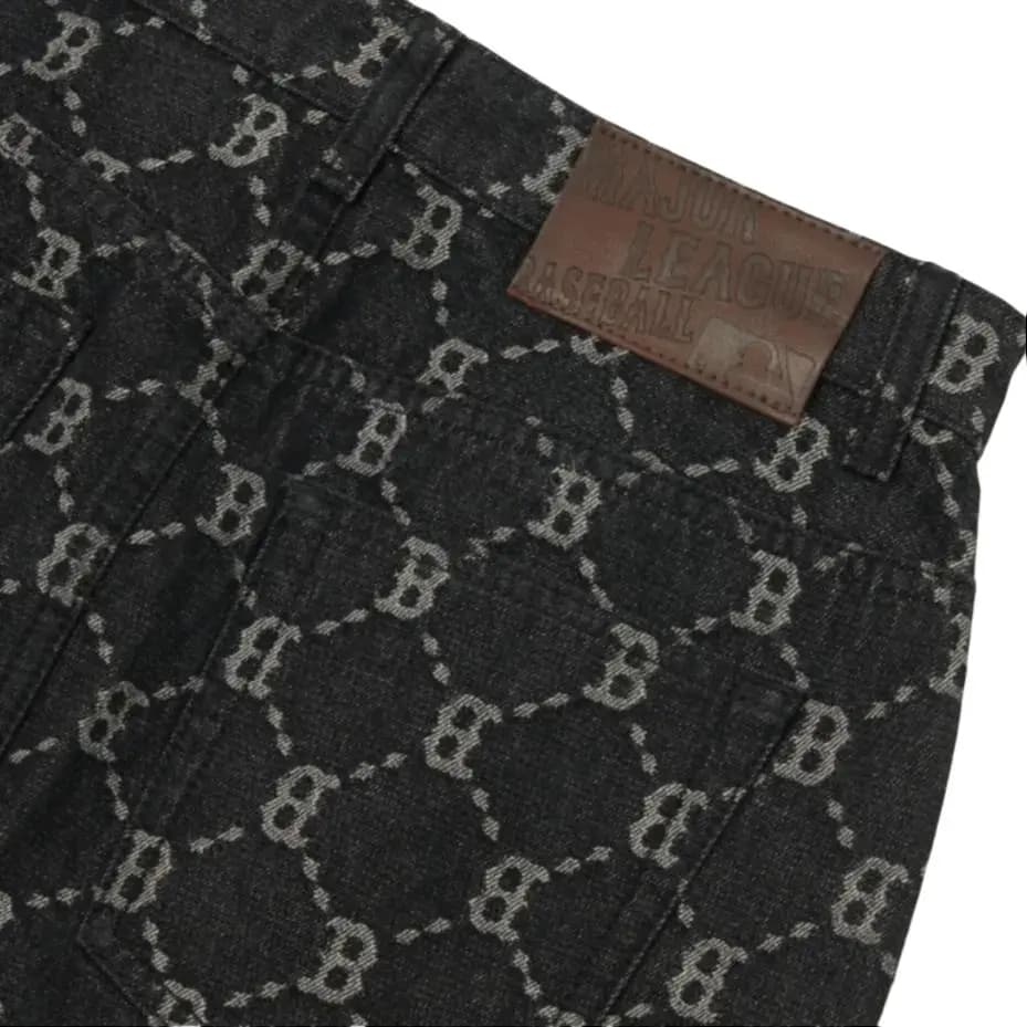 MLB Dia Monogram BOSTON REDSOX Qadın Denim Qısa Ətək Qara 5