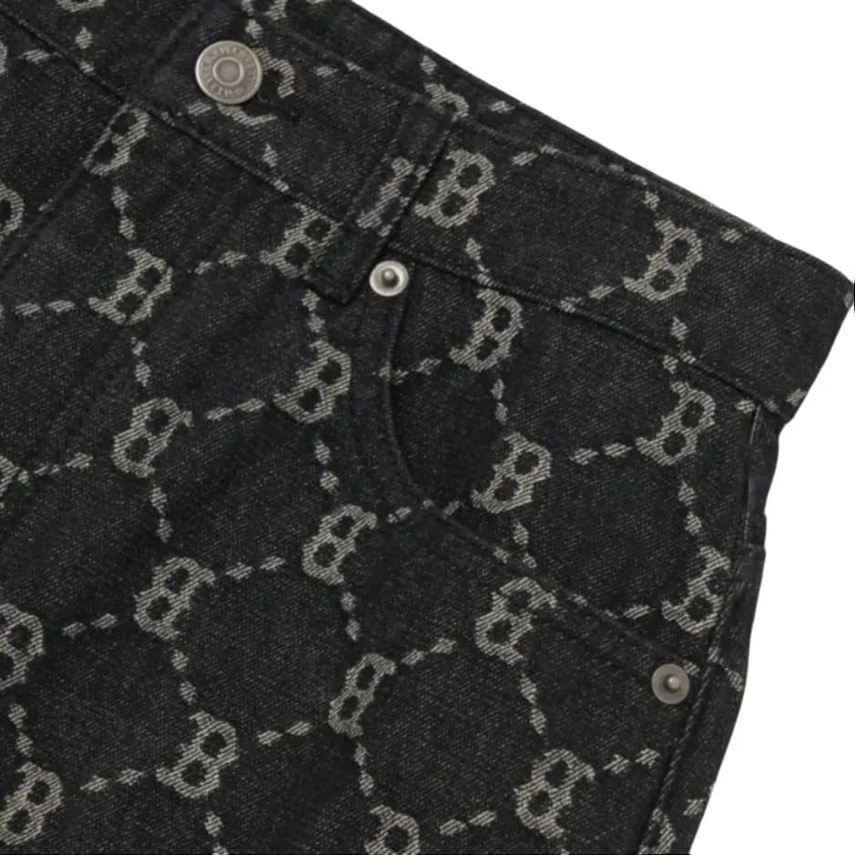 MLB Dia Monogram BOSTON REDSOX Qadın Denim Qısa Ətək Qara 6