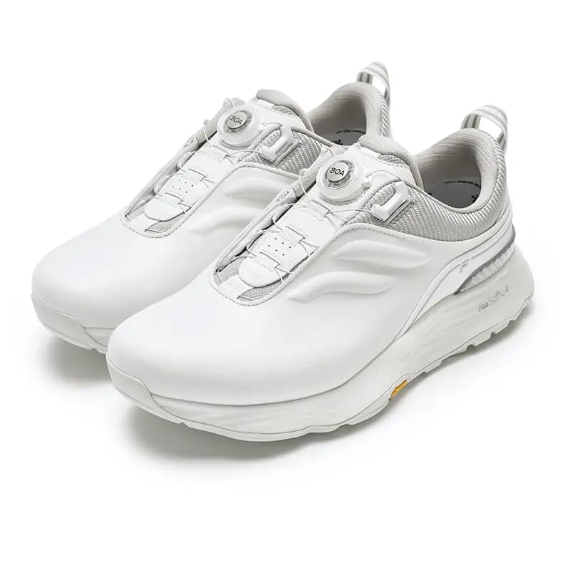 FILA Anti-Slip And Wear-Resistant Support Low-Top Golf Shoes Men's Bright White/Silver With Gray Accents 5