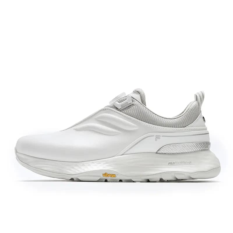 FILA Anti-Slip And Wear-Resistant Support Low-Top Golf Shoes Men's Bright White/Silver With Gray Accents