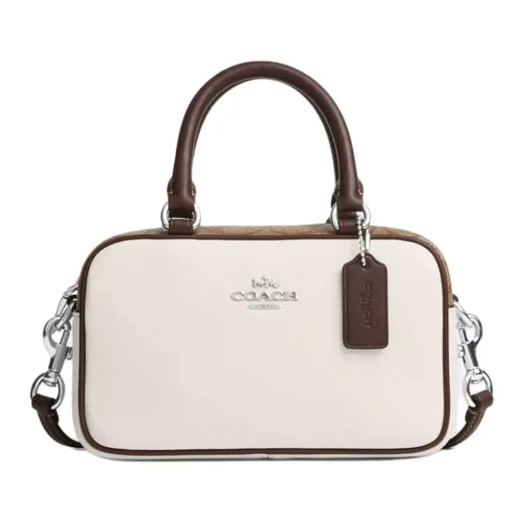 COACH Satchel 18 Dəri Çiyin Çantası Qadın Gümüşü/Ağ