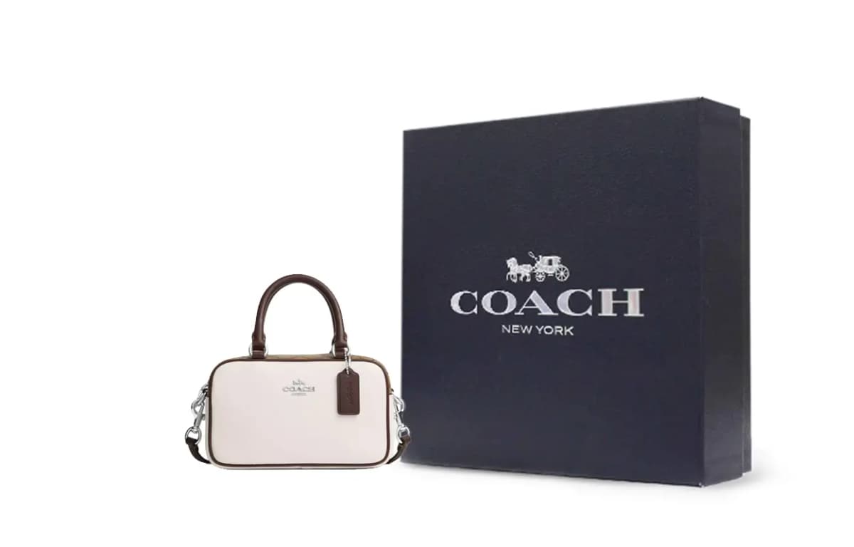 COACH Satchel 18 Dəri Çiyin Çantası Qadın Gümüşü/Ağ 6