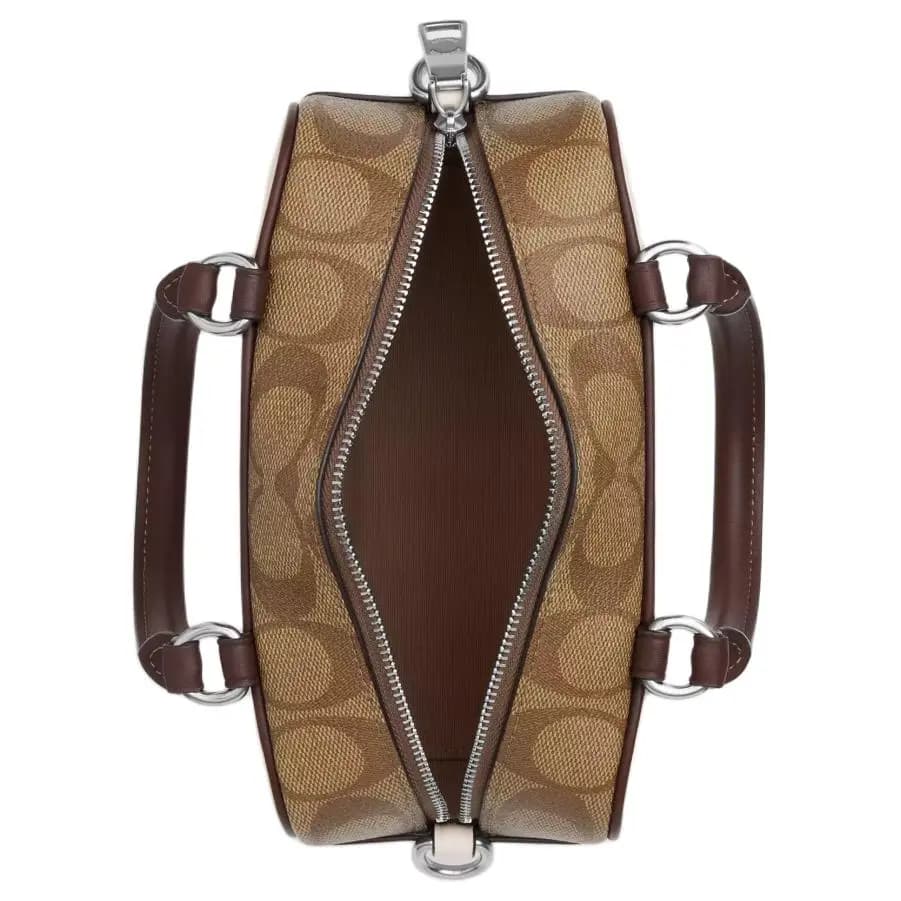COACH Satchel 18 Dəri Çiyin Çantası Qadın Gümüşü/Ağ 3