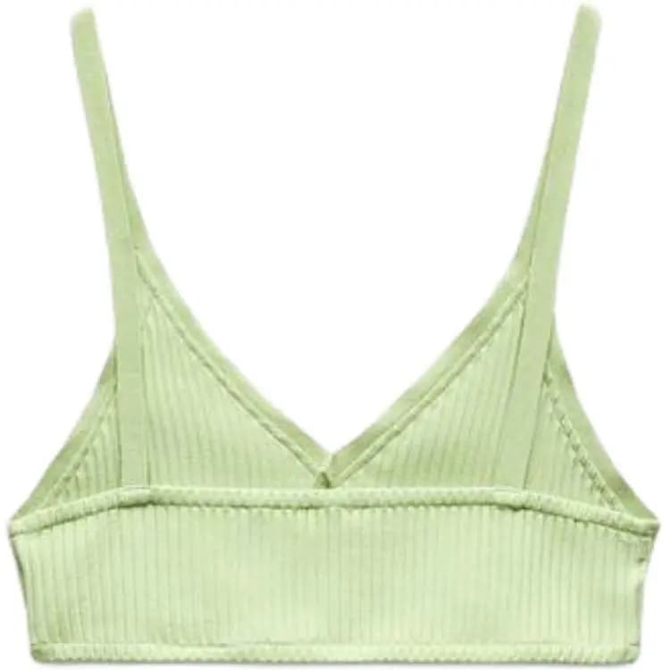 ZARA Solid Color Ribbed Short Camisole Women's Green 2